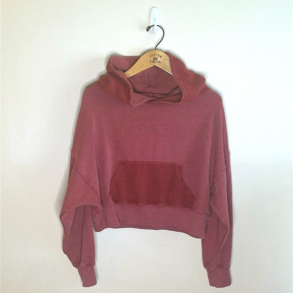 Free People Hooded Sweatshirt Long Sleeves Maroon Womens Size Small Cropped - Picture 2 of 10